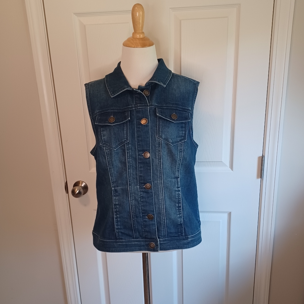 Womens Christopher & Banks Stretch Denim Buttoned Vest